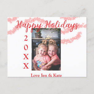 Red glitter kids family photo happy holidays name holiday postcard