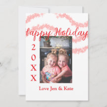 Red glitter kids family photo happy holidays name
