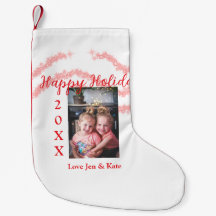 Red glitter kids family photo happy holidays name