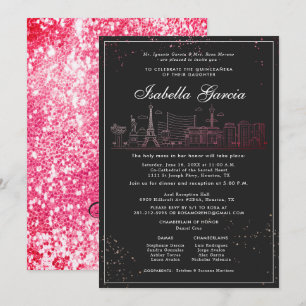 Red Glitter Las Vegas Quinceañera Birthday Invitation