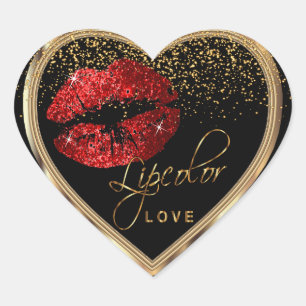 Red Glitter Lipcolor Love Heart Sticker