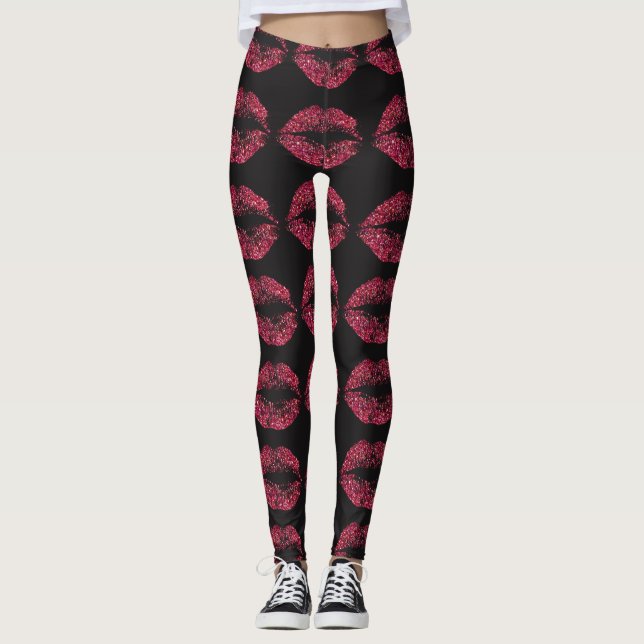 Red Glitter Lips Leggings (Front)
