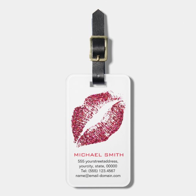 Red Glitter Lips Luggage Tag (Front Vertical)