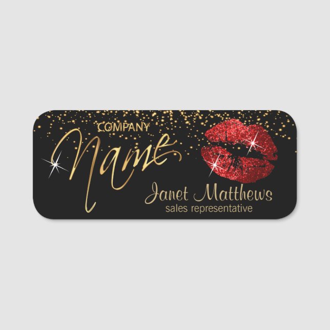 Red Glitter Lips Name Tag (Front)