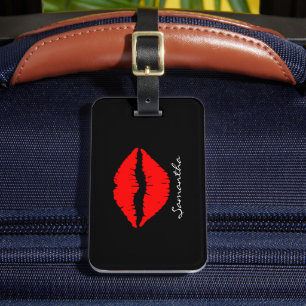 Red Glitter Lips Personalised Name Luggage Tag
