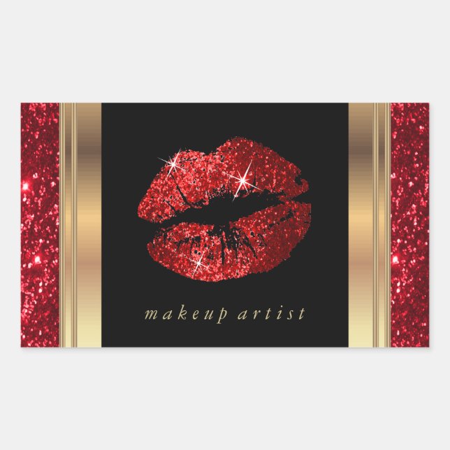 Red Glitter Lips Rectangular Sticker (Front)