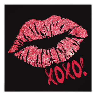 Red Glitter Lips XOXO Poster