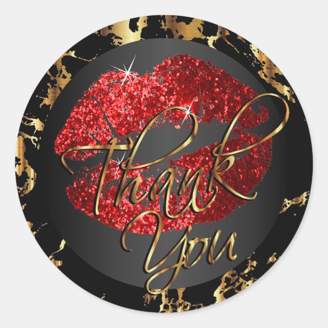 Red Glitter Lipstick - Thank You Classic Round Sticker (Front)