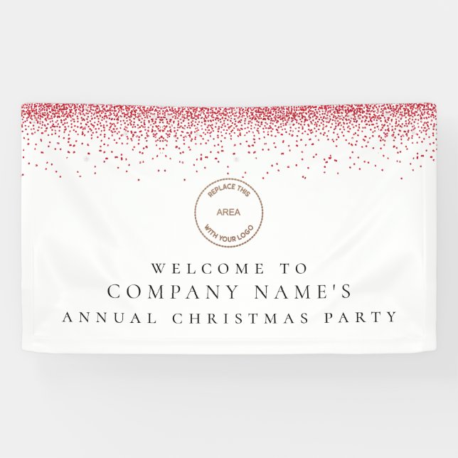 Red Glitter Logo Company Welcome Christmas Party  Banner (Horizontal)