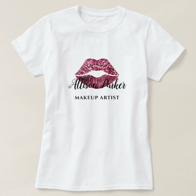  Red Glitter Logo Kiss MAKEUP ARTIST Name T-Shirt (Design Front)