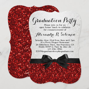 Red Glitter-look Bow Graduation Party Invitation
