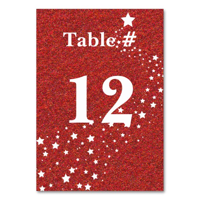 Red Glitter Look Holiday Table Number (Front)
