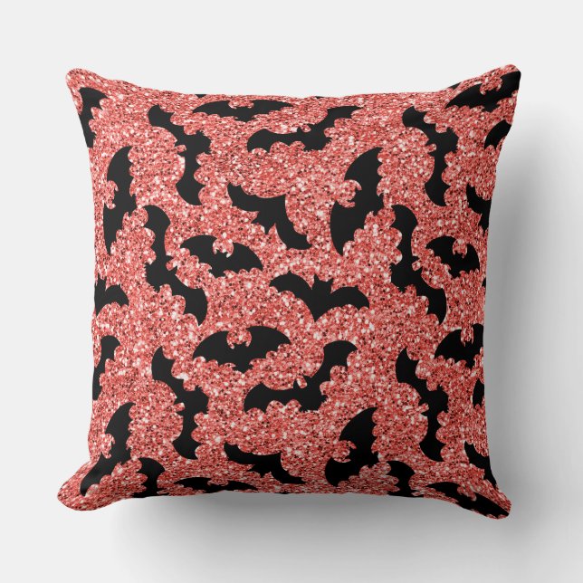 RED GLITTER LOOK WITH BLACK BATS CUSHION (Front)