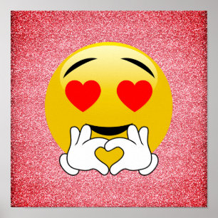 Red Glitter Love Heart Emoji Poster