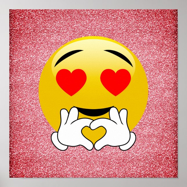 Red Glitter Love Heart Emoji Poster (Front)