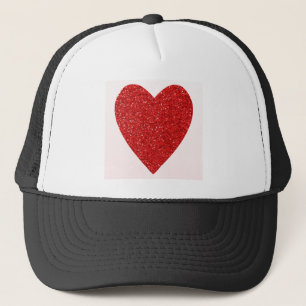 Red glitter love heart trucker hat