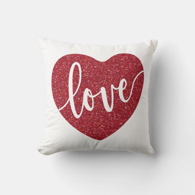 Red Glitter Love Heart |  Valentine's Cushion (Front)