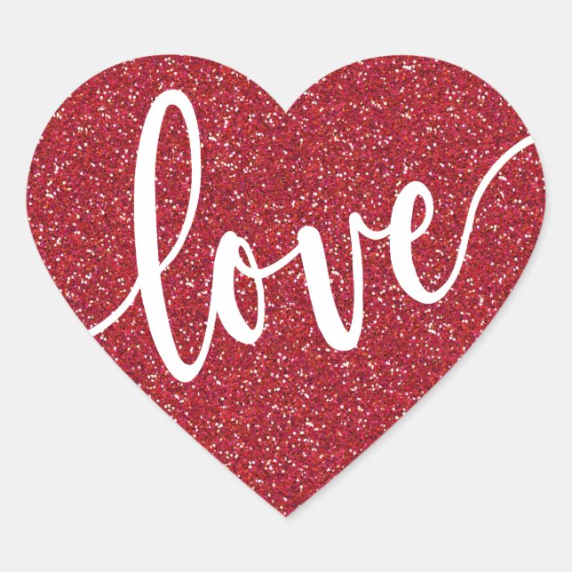 Red Glitter Love Heart |  Valentine's Sticker (Front)