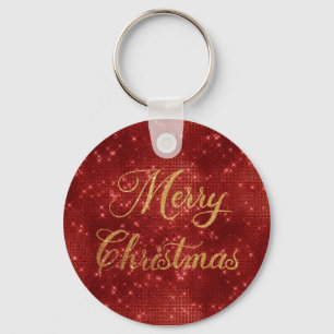 Red glitter merry christmas key ring
