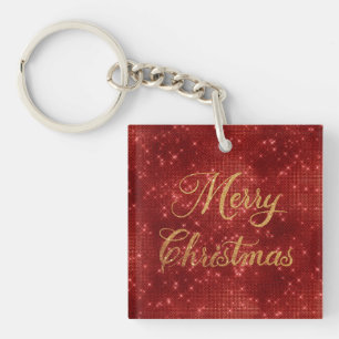 Red glitter merry christmas key ring