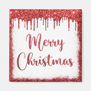 Red glitter merry christmas magnet