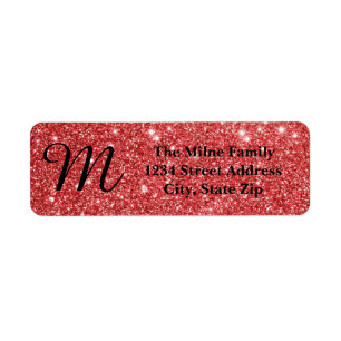 Red Glitter Monogram Address Labels