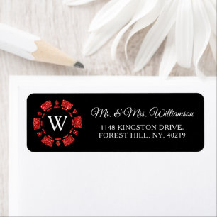 Red Glitter Monogram Poker Chip Casino Wedding