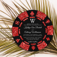 Red Glitter Monogram Poker Chip Casino Wedding