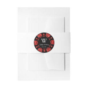 Red Glitter Monogram Poker Chip Casino Wedding Invitation Belly Band