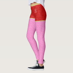 Red Glitter Monogrammed Shorts Pink tights