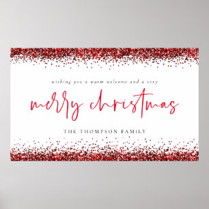 Red Glitter Name Welcome Merry Christmas White Poster