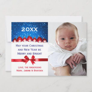 Red Glitter Ornaments & Bow - Christmas Card