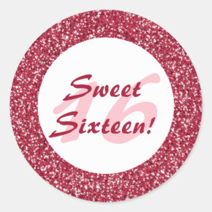 Red Glitter Pattern Look-like Sweet Sixteen Classic Round Sticker