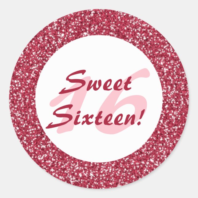 Red Glitter Pattern Look-like Sweet Sixteen Classic Round Sticker (Front)