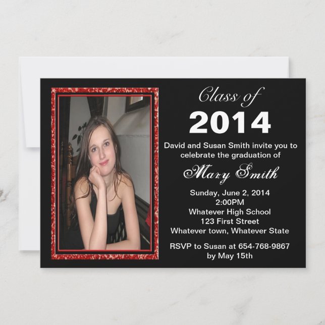 Red Glitter Photo Frame Graduation Invitation (Front)