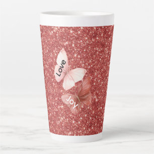 Red Glitter Pink Love Joy Butterflies Latte Mug