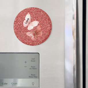 Red Glitter Pink Love Joy Butterflies Magnet