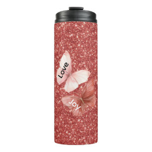 Red Glitter Pink Love Joy Butterflies Thermal Tumbler