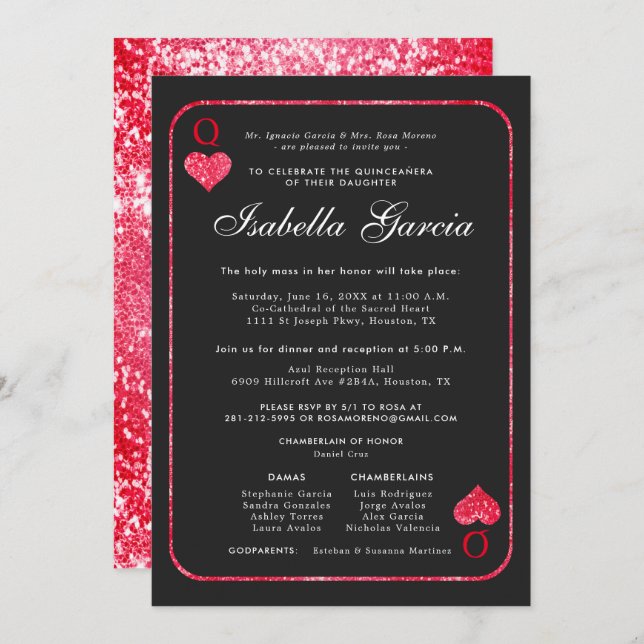 Red Glitter Playing Card | Las Vegas Quinceañera (Front/Back)