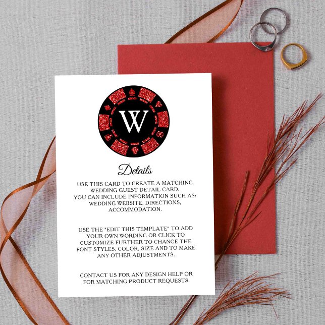 Red Glitter Poker Chip Casino Wedding Detail Enclosure Card (Creator Uploaded)