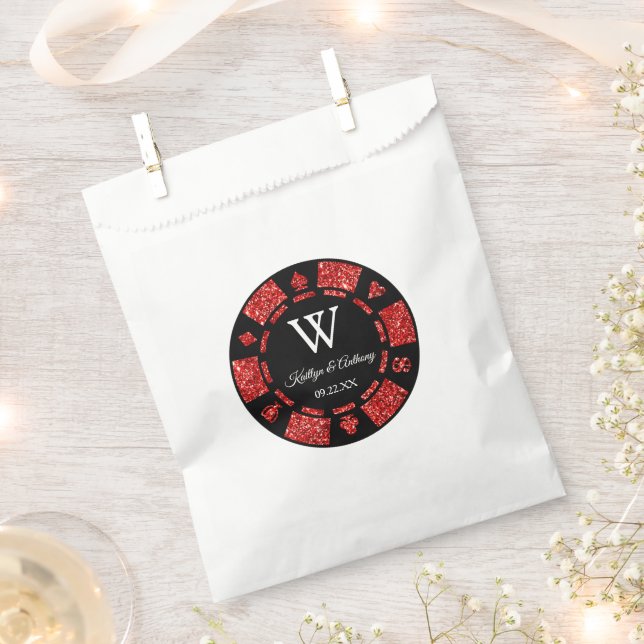 Red Glitter Poker Chip Casino Wedding Favour Bags (Clipped)