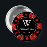 Red Glitter Poker Chip Casino Wedding Party Favour 7.5 Cm Round Badge<br><div class="desc">Celebrate in style with this trendy poker chip button. The design is easy to personalise with your own wording and your family and friends will be thrilled when they receive this fabulous party favour. Matching items can be found in the collection.</div>