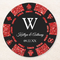 Red Glitter Poker Chip Casino Wedding