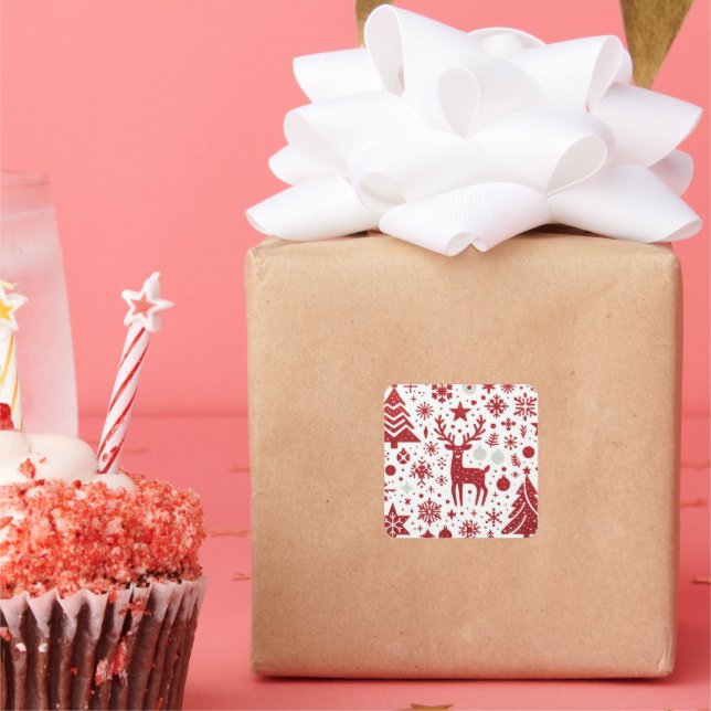 Red Glitter Reindeer Christmas Sticker (Party)