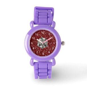 Red Glitter Rhinestone Style Glam Girl Watch