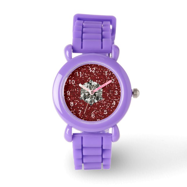 Red Glitter Rhinestone Style Glam Girl Watch (Front)