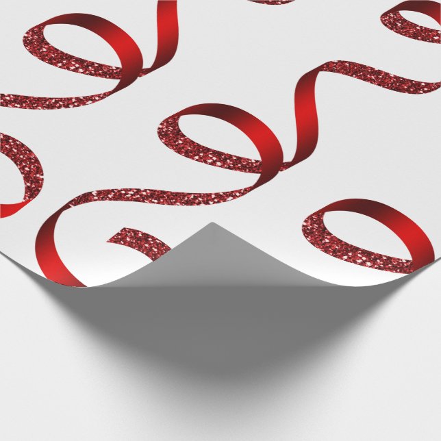 Red Glitter Ribbon Christmas Xmas Holiday Wrapping Wrapping Paper (Corner)