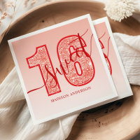 Red Glitter Script Sweet 16 Birthday