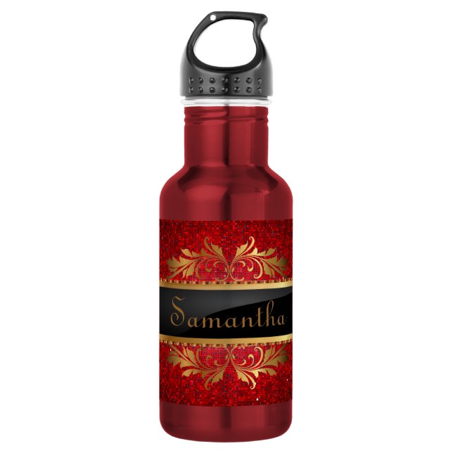Red Glitter Sequin Disco 32. oz. 532 Ml Water Bottle (Front)