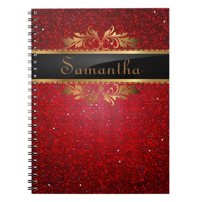 Red Glitter Sequin Disco Glitz Spiral Notebook (Front)